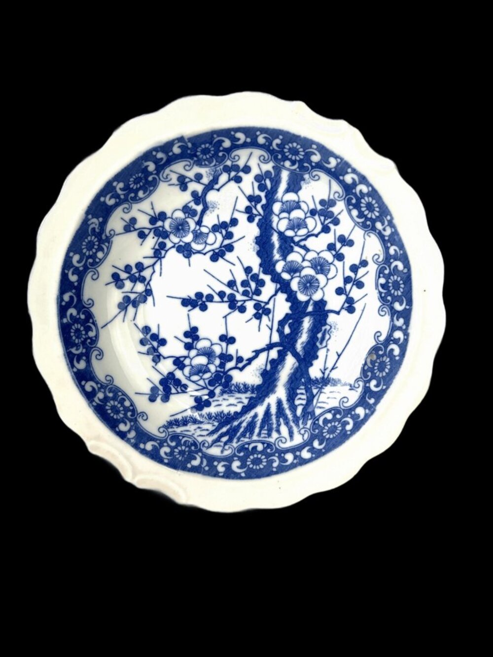 VTG Japanese Porcelain Sakura Blossom pattern Blue White Plate